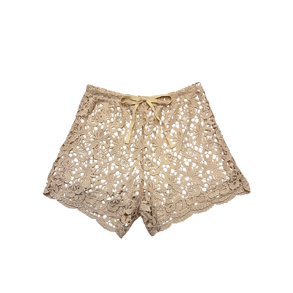 H.I.P. Beige Floral Lace Overlay Boho Cottagecore Drawstring Shorts NWT Size L